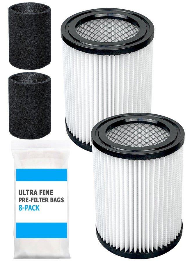 Zibopon 90398 Shop Vac filters Replacement for Shop Vac Type AA Cartridge Filter 90398/118692, 9039800, 9039833(2 Pack), with 2 Foam Sleeve & 8 Pre-filter Bags - Image 1