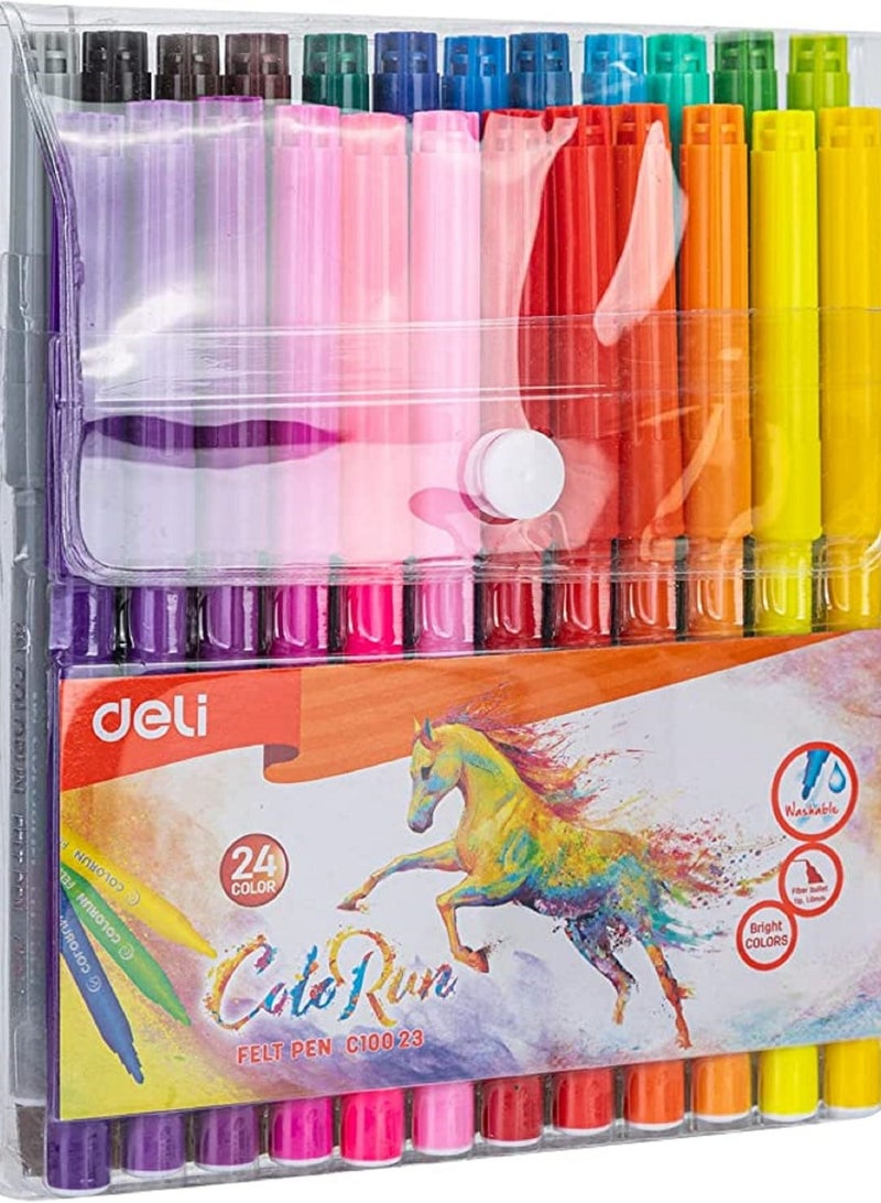 Deli أقلام تلوين ورسم 24 قطعة C10023 طرف مدبب 1.0 مم قابلة للغسل - Image 1