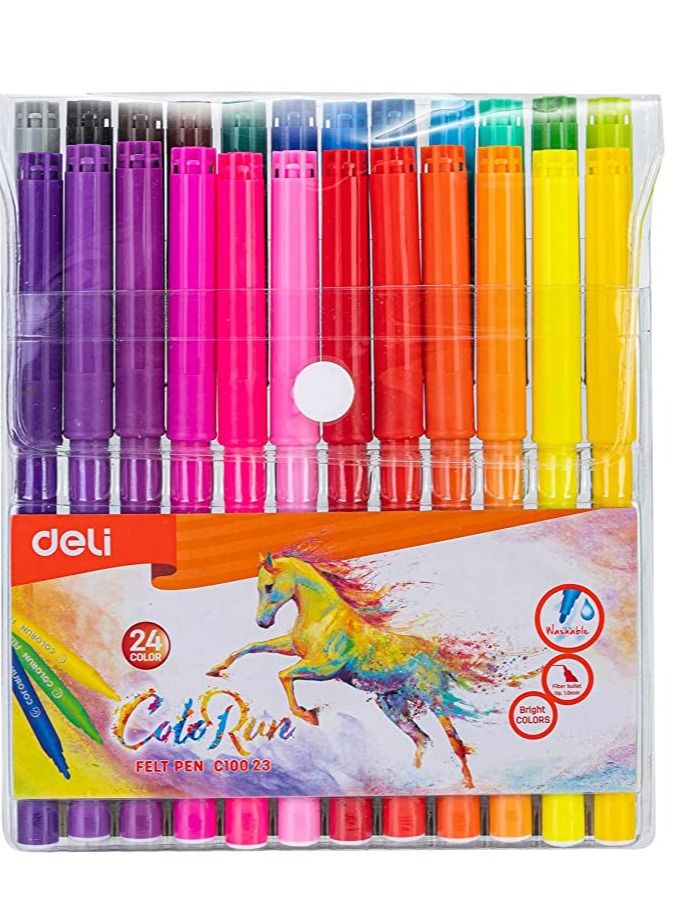 Deli أقلام تلوين ورسم 24 قطعة C10023 طرف مدبب 1.0 مم قابلة للغسل - Image 5
