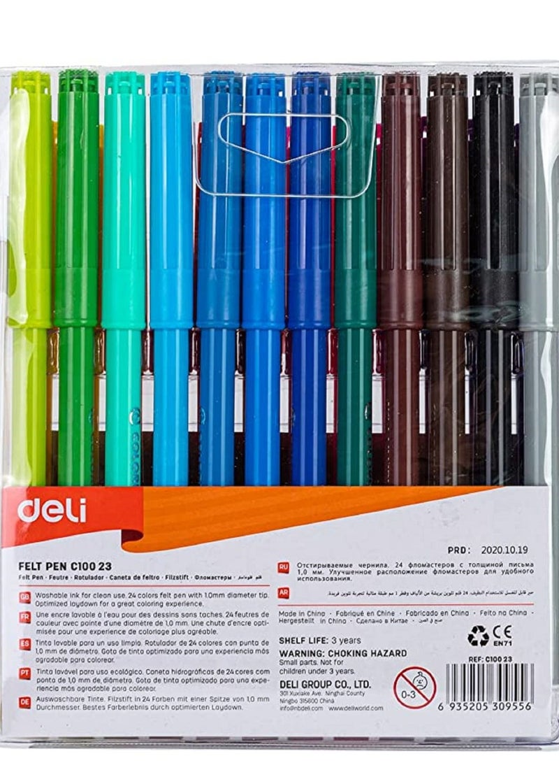 Deli أقلام تلوين ورسم 24 قطعة C10023 طرف مدبب 1.0 مم قابلة للغسل - Image 3