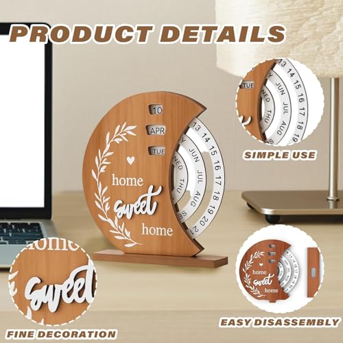 piercing Moon Perpetual Calendar, Desk Calendar, Aesthetic Calendar Wooden Desktop Display with Moon Phase, Unique New Home Gifts for Office & Housewarming - Image 2