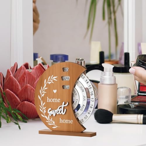 piercing Moon Perpetual Calendar, Desk Calendar, Aesthetic Calendar Wooden Desktop Display with Moon Phase, Unique New Home Gifts for Office & Housewarming - Image 3