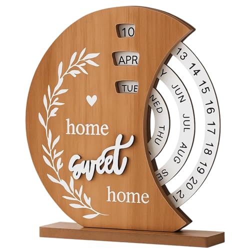 piercing Moon Perpetual Calendar, Desk Calendar, Aesthetic Calendar Wooden Desktop Display with Moon Phase, Unique New Home Gifts for Office & Housewarming - Image 1