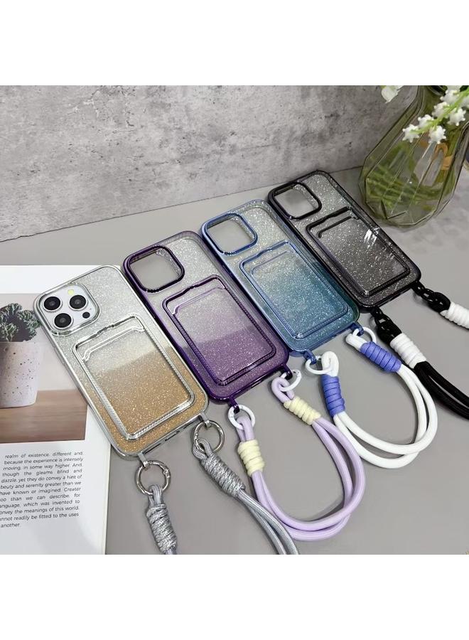 S-TOP Case For iPhone 14 Pro Max Plating Gradient Glitter TPU Phone Case with Card Slot & Strap - Image 2