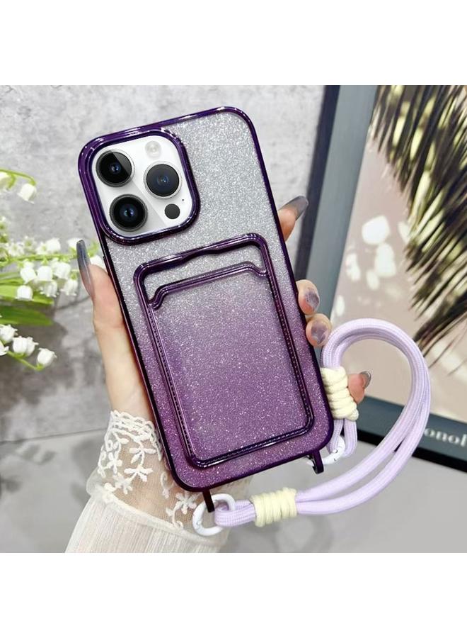 S-TOP Case For iPhone 14 Pro Max Plating Gradient Glitter TPU Phone Case with Card Slot & Strap - Image 1