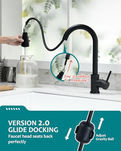 VFAUOSIT Black Kitchen Faucet with Pull Down Sprayer for RV Sink, VFAUOSIT Kitchen Sink Faucet Stainless Steel Laundry Single Handle Pull Out Kitchen Faucets Matte Black, Grifo para Fregaderos de Cocina - Image 5