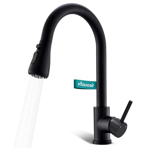 VFAUOSIT Black Kitchen Faucet with Pull Down Sprayer for RV Sink, VFAUOSIT Kitchen Sink Faucet Stainless Steel Laundry Single Handle Pull Out Kitchen Faucets Matte Black, Grifo para Fregaderos de Cocina - Image 1