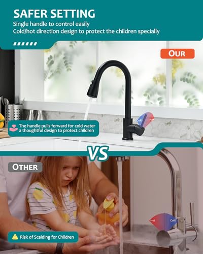 VFAUOSIT Black Kitchen Faucet with Pull Down Sprayer for RV Sink, VFAUOSIT Kitchen Sink Faucet Stainless Steel Laundry Single Handle Pull Out Kitchen Faucets Matte Black, Grifo para Fregaderos de Cocina - Image 3