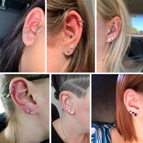 ORAZIO 6Pairs Hypoallergenic Flat Back Earrings 316L Stainless Steel Studs for Sensitive Ears, 3-8mm Cubic Zirconia, Stylish Jewelry for Women Men - Silver - Image 5