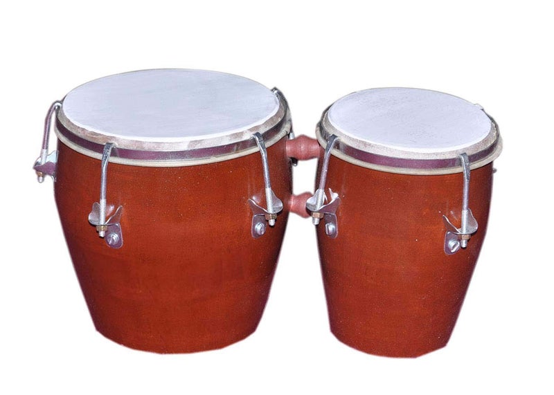 QUEENBRASS 7 inch Size Professional Long Lasting Two Piece Wooden Bongo Drum Set - Brown - Image 1