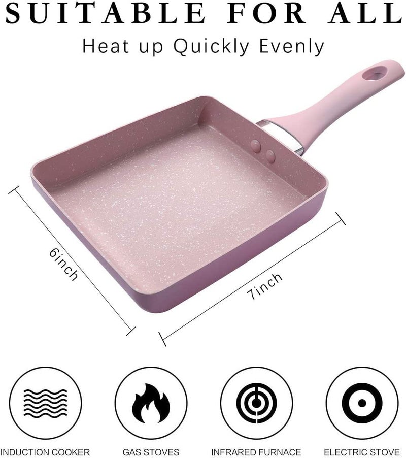 HARI Popular Japanese Omelette Pan Nonstick Tamagoyaki Egg Pan 7" x 6" Inch Aluminum Alloy Stone Coating Non-Stick Frying Pan Perfect for Kitchen (Pink) - Image 2