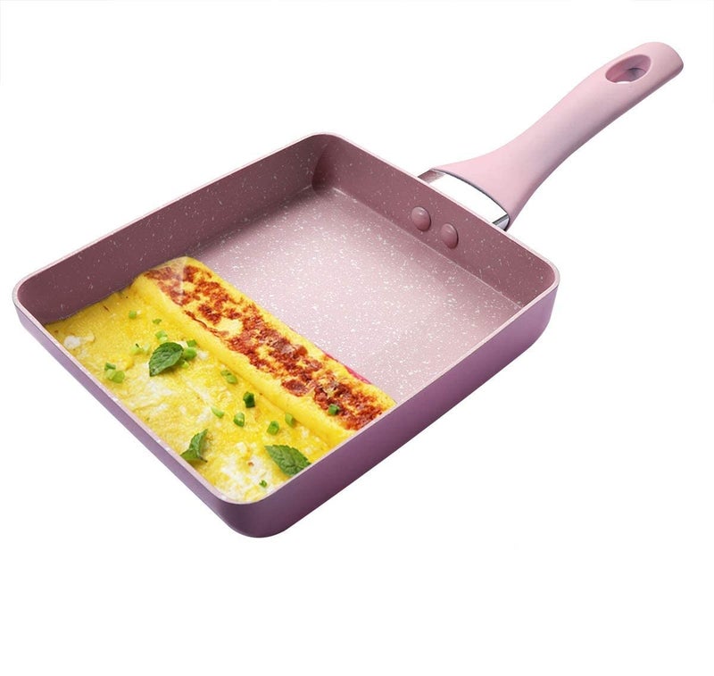 HARI Popular Japanese Omelette Pan Nonstick Tamagoyaki Egg Pan 7" x 6" Inch Aluminum Alloy Stone Coating Non-Stick Frying Pan Perfect for Kitchen (Pink) - Image 1