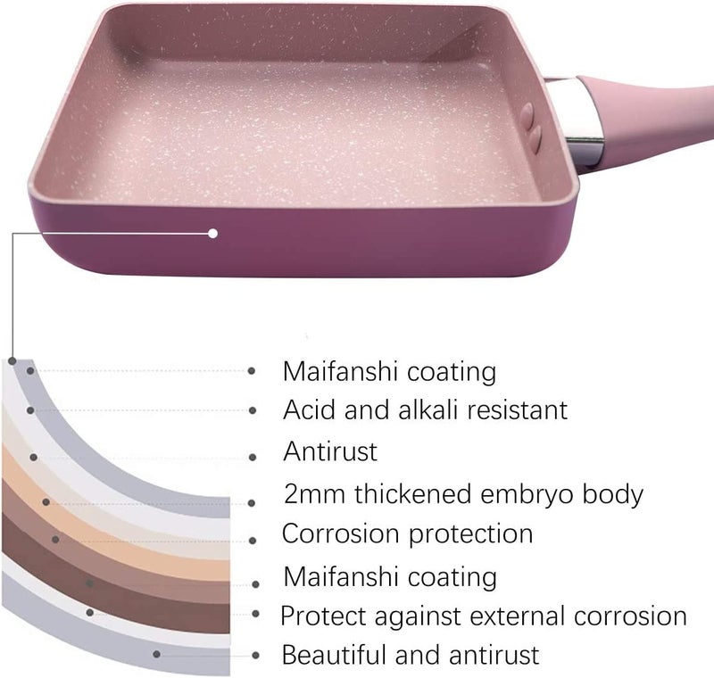 HARI Popular Japanese Omelette Pan Nonstick Tamagoyaki Egg Pan 7" x 6" Inch Aluminum Alloy Stone Coating Non-Stick Frying Pan Perfect for Kitchen (Pink) - Image 3