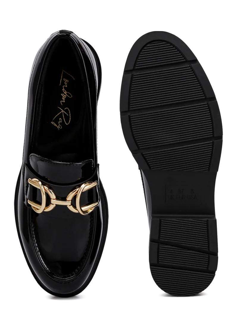 London Rag Horsebit Embellished Platform Loafers in Black