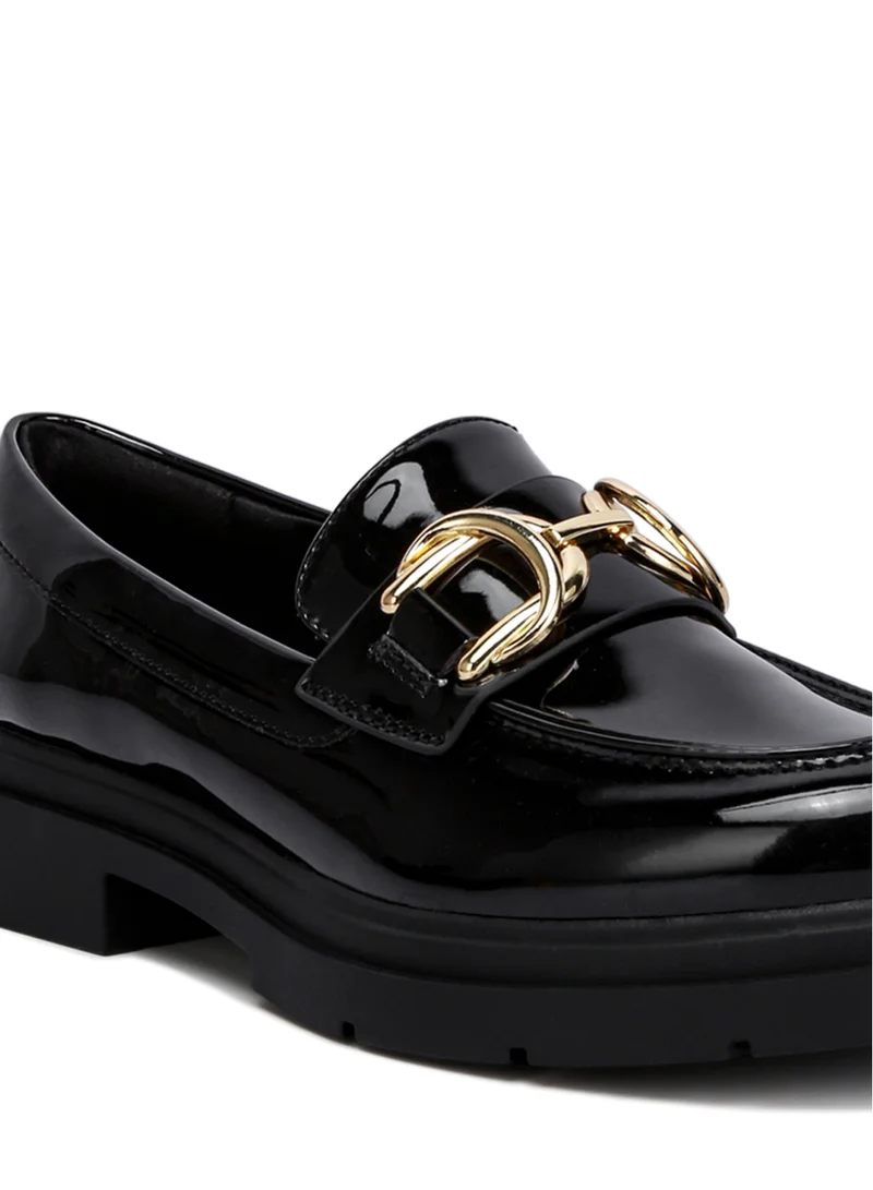London Rag Horsebit Embellished Platform Loafers in Black