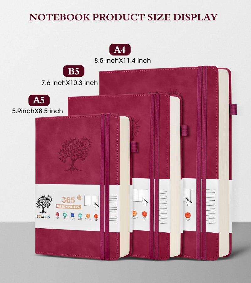 PERCUN A5 Lined Journal Notebook - 365 Page Leather Journals for Writing Women & Menï¼ŒHardcover Notebook with 100Gsm Thick Pagesï¼ŒDaily Diary for Travel, Workï¼ŒSchoolï¼ŒNote Takingï¼ŒCollege Ruled (5.9" x 8.5") - Image 2