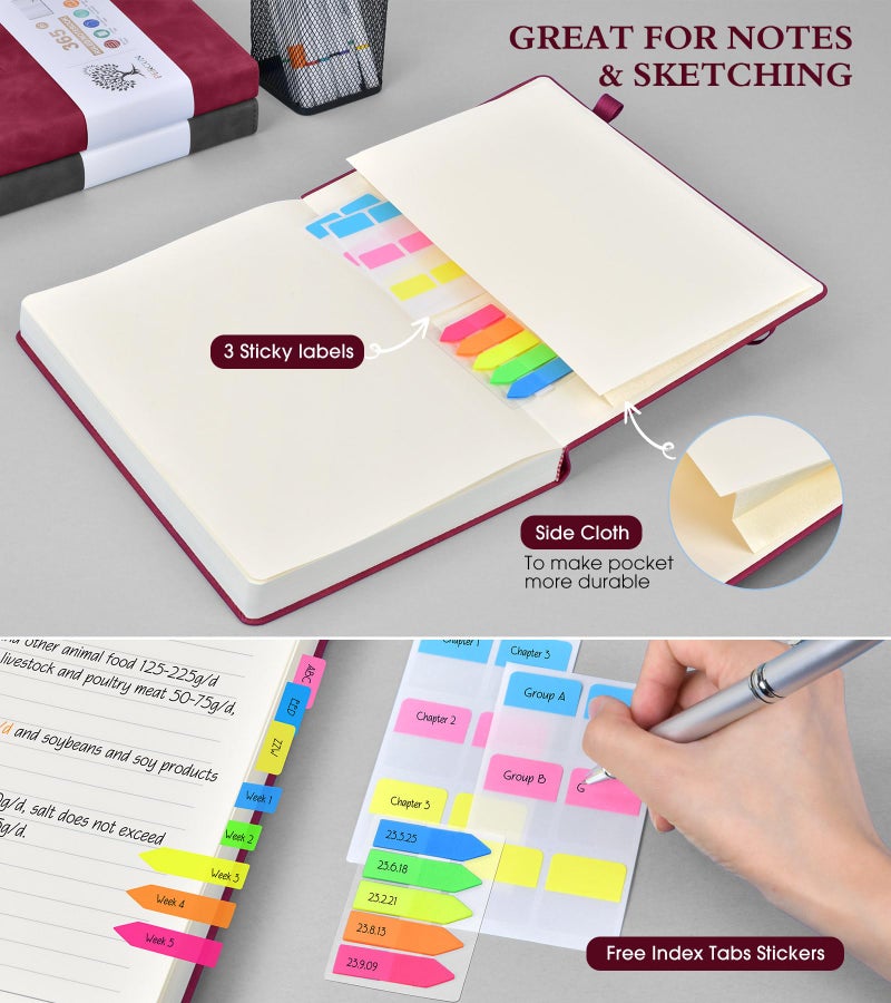 PERCUN A5 Lined Journal Notebook - 365 Page Leather Journals for Writing Women & Menï¼ŒHardcover Notebook with 100Gsm Thick Pagesï¼ŒDaily Diary for Travel, Workï¼ŒSchoolï¼ŒNote Takingï¼ŒCollege Ruled (5.9" x 8.5") - Image 5