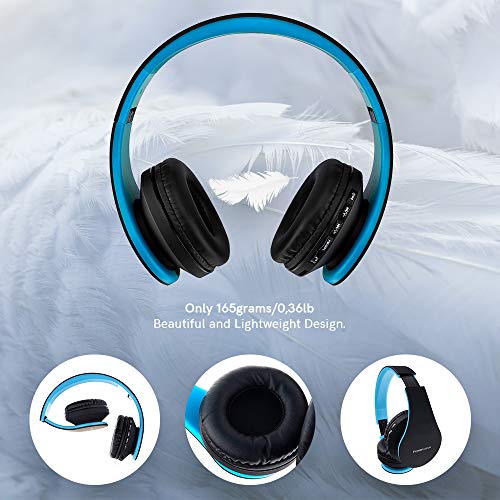 PowerLocus Wireless Bluetooth Over-Ear Stereo Foldable Headphones, Wired Headsets with Built-in Microphone for iPhone, Samsung, LG, iPad (Black/Blue) - Image 3
