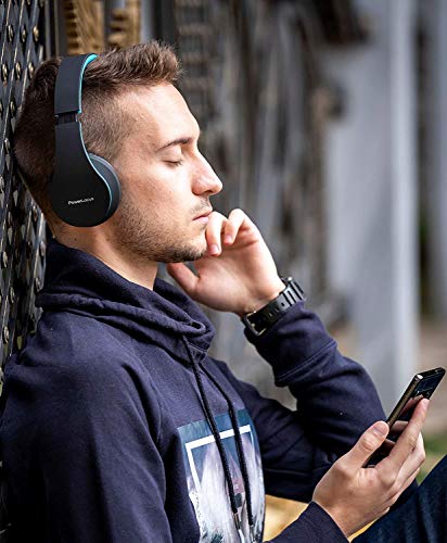 PowerLocus Wireless Bluetooth Over-Ear Stereo Foldable Headphones, Wired Headsets with Built-in Microphone for iPhone, Samsung, LG, iPad (Black/Blue) - Image 2