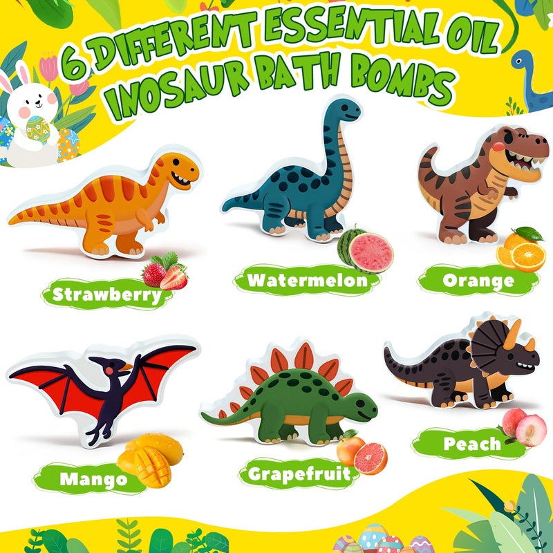 NEWFEIFAN Easter Bath Bombs for Kids, Dinosaur Bath Bomb Gifts for Boys u0026 Girls, 6 Pack Gentleu0026 Kids Friendly Handmade Bubble Fizzies, Ideal Easter Basket Stuffers u0026 Party Favors for Teen Children - Image 4
