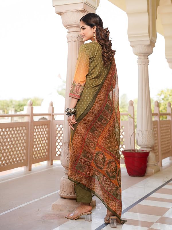 Vaamsi Women's Olive Rayon Printed Straight Kurta Pants With Dupatta Set | Festive Straight Kurta Set For Women | Printed Salwar Suit For Women (SKSKD3058, XL) - Image 4