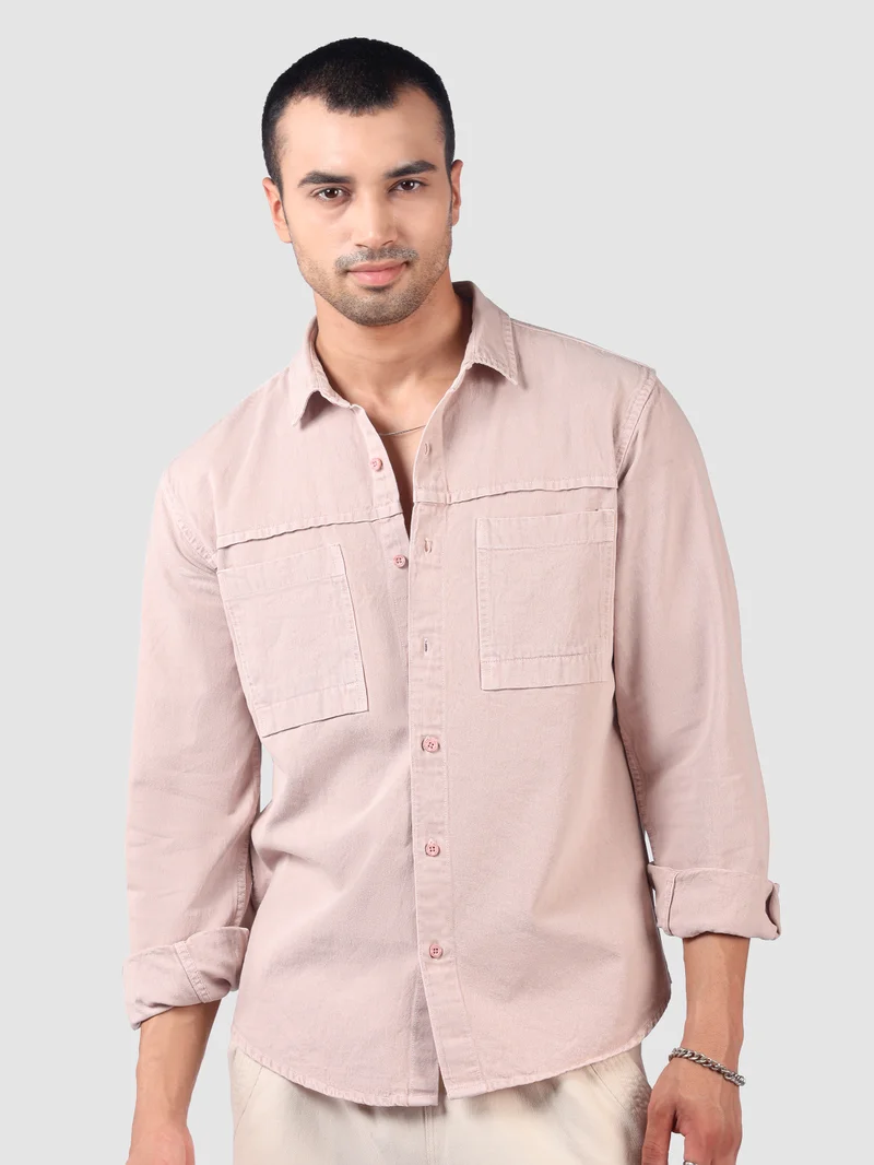 Beyoung Pale Pink Front Yoke Over Dyed Shirt