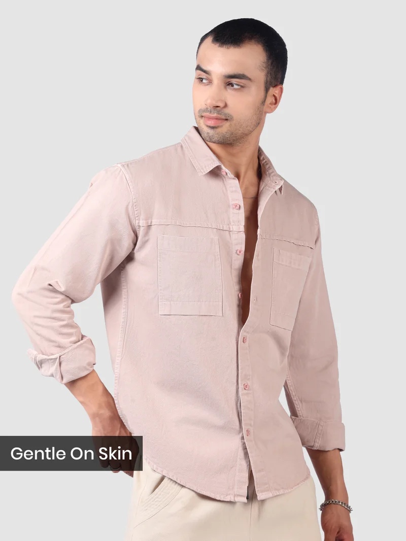 Beyoung Pale Pink Front Yoke Over Dyed Shirt