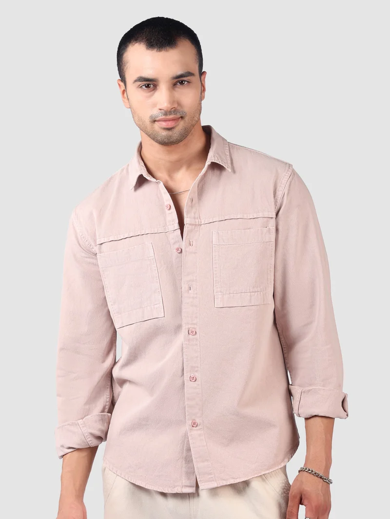 Beyoung Pale Pink Front Yoke Over Dyed Shirt
