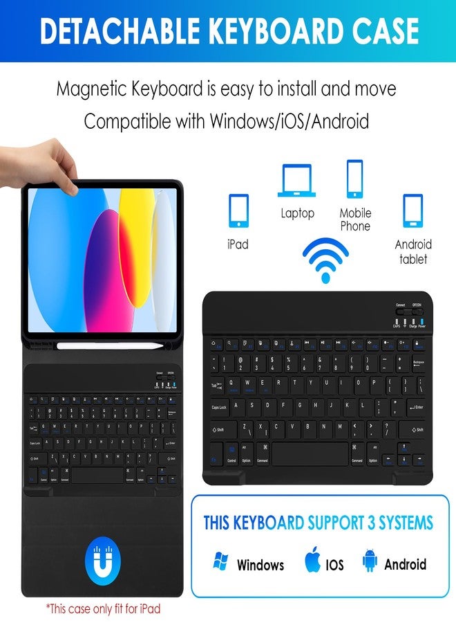 جراب لوحة مفاتيح Nsyee لجهاز iPad الجيل العاشر 10.9 بوصة 2022 وجهاز iPad الجيل الحادي عشر A16 11 بوصة 2025، جراب لوحة مفاتيح بلوتوث قابل للفصل مع لوحة مفاتيح وماوس لاسلكيين لجهاز iPad الجيل العاشر/الحادي عشر - Image 2