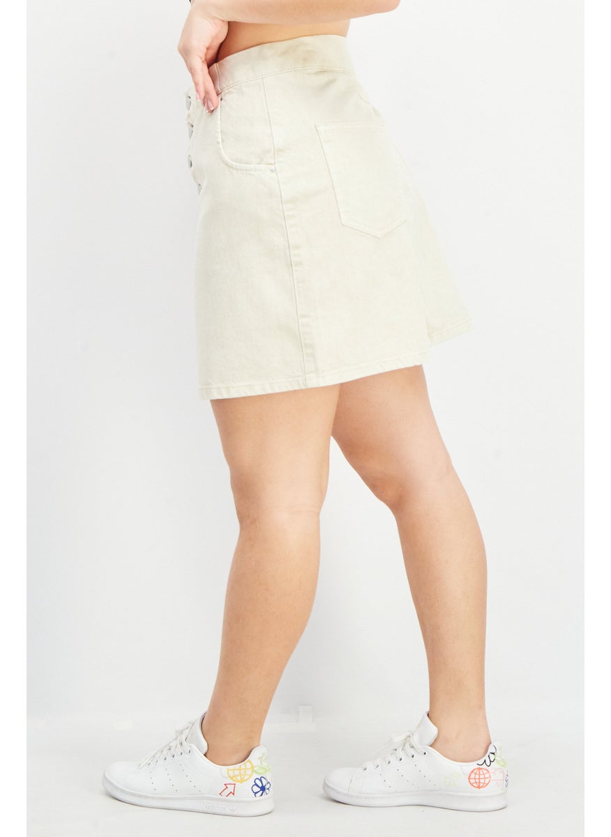 EDC Women Solid Denim Mini Skirt, Beige  - Image 3