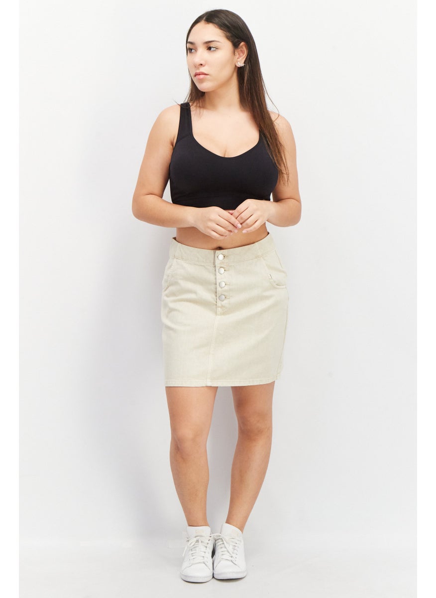 EDC Women Solid Denim Mini Skirt, Beige  - Image 2