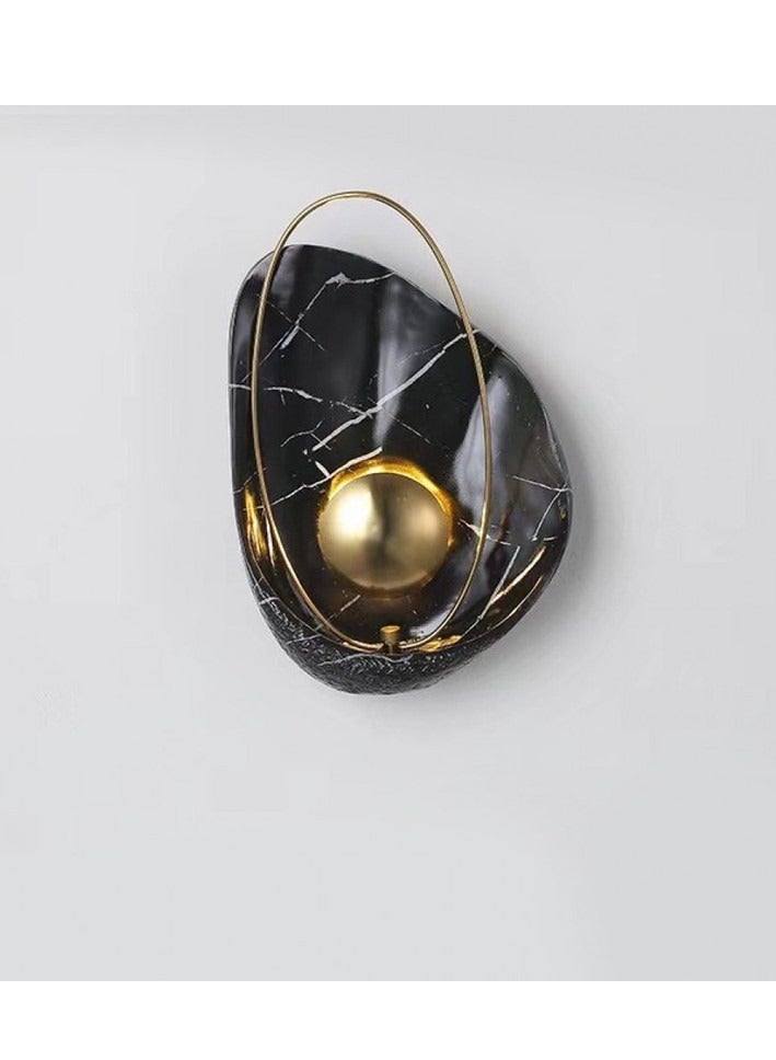 يوكاندل انارة جدارية بقاعدة رخام أسود مودرن، مصباح جدار كروي مع لمسة ذهبية للمجالس وغرف المعيشة - Image 1