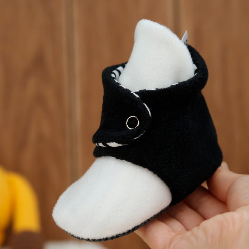 Ella Bonna Polar Baby Slippers, Non-Slip Sole, Organic Cotton Lined, First Step Home Slippers, Black and White Fan - Image 5