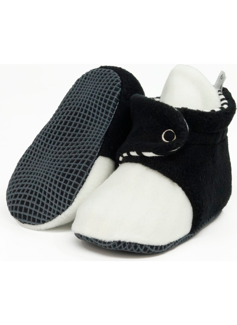 Ella Bonna Polar Baby Slippers, Non-Slip Sole, Organic Cotton Lined, First Step Home Slippers, Black and White Fan - Image 2