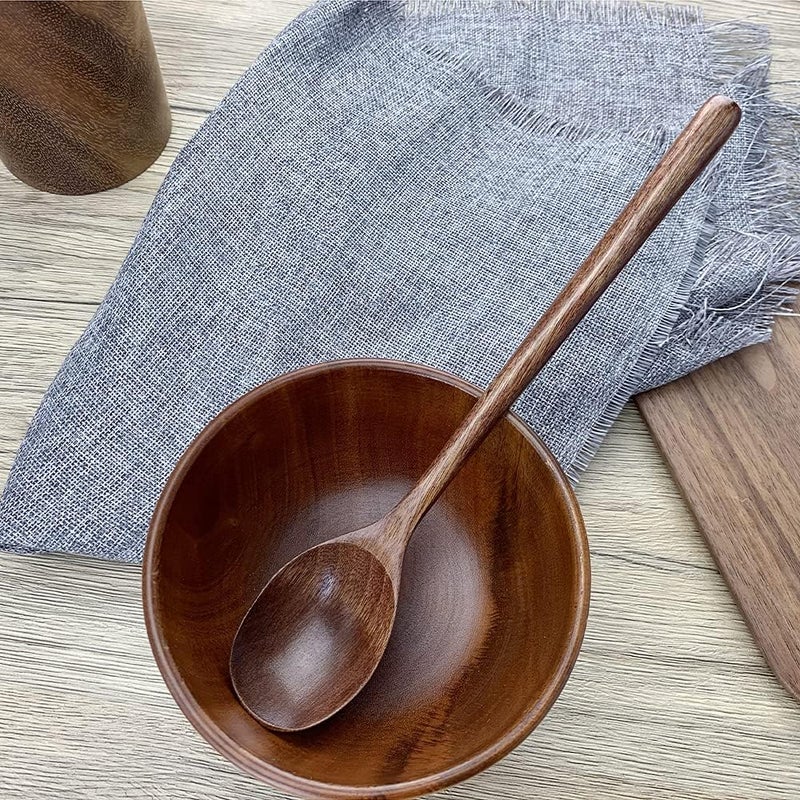 ADLORYEA Wooden Spoons for Eating, 9 inch Small Wooden Soup Spoon Mixing Stirring Tasting, 6-Piece Dark Brown Wood Spoons for Soup and Korean Food, Eco friendly Wooden Eating Utensils - Image 4