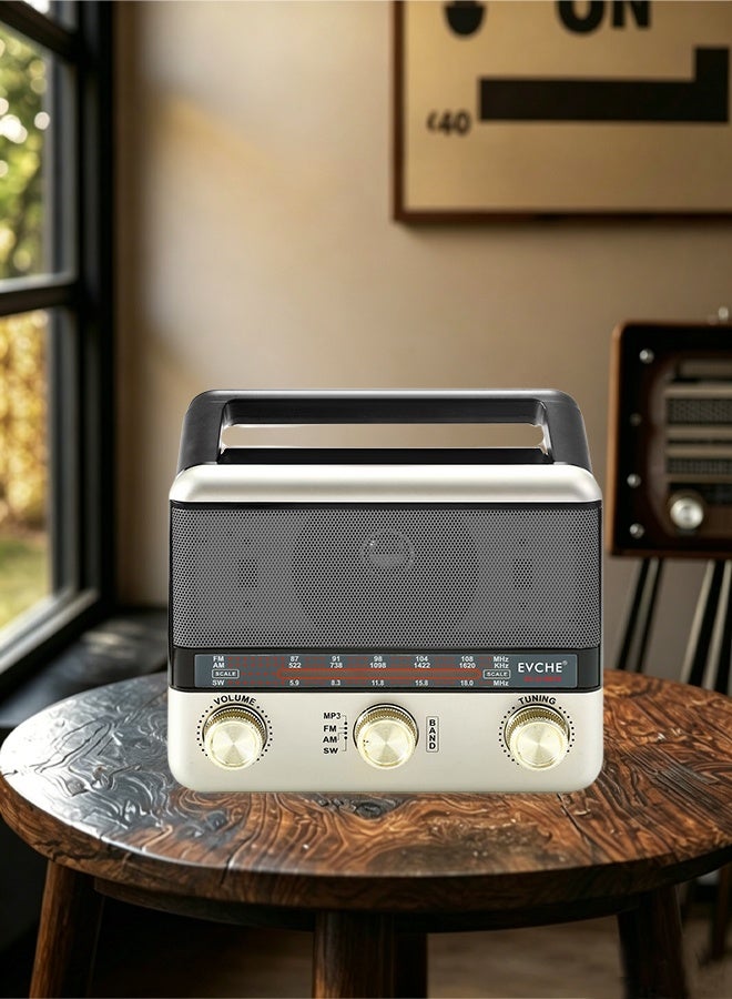 راديو محمول متعدد الموجات (FM/AM/SW) بتصميم قديم، يدعم البلوتوث، مشغل MP3 عبر USB وبطاقة TF، منفذ AUX، كشاف LED مدمج، بطارية قابلة لإعادة الشحن – جودة صوت عالية - Image 2