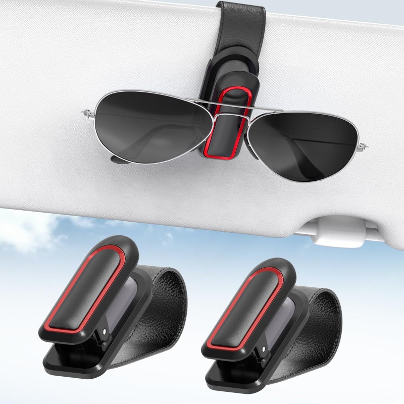 Veharvim Sunglass Holder for Car (2 Pack, One-Handed Operation, Gentle & Secure Hold, Silicone Padded, Universal Fits Sunglass and Car Visor) - Sunglasses Clip for Car Visor - Image 1