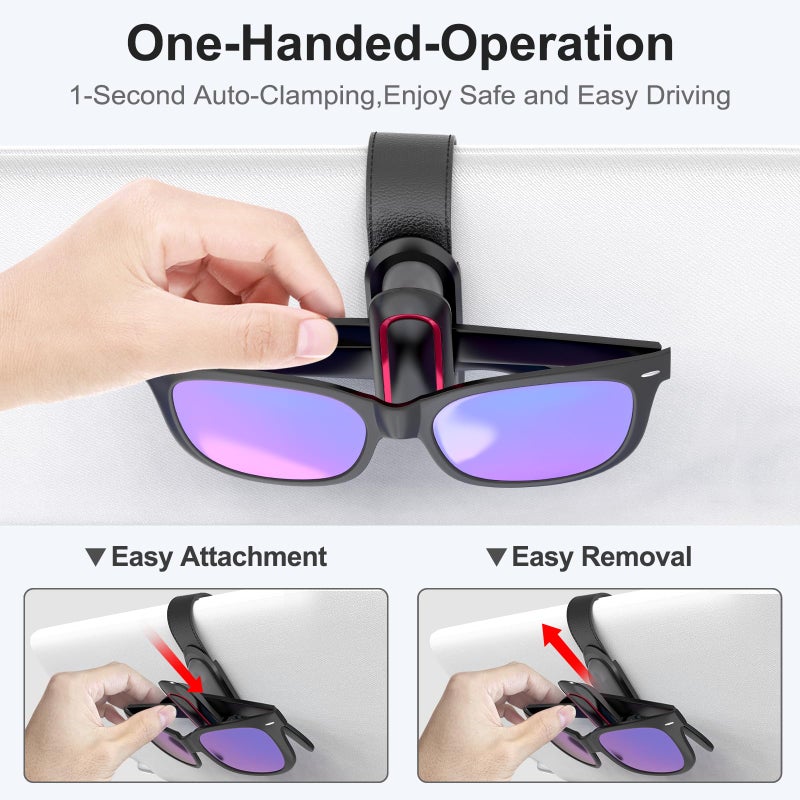 Veharvim Sunglass Holder for Car (2 Pack, One-Handed Operation, Gentle & Secure Hold, Silicone Padded, Universal Fits Sunglass and Car Visor) - Sunglasses Clip for Car Visor - Image 2