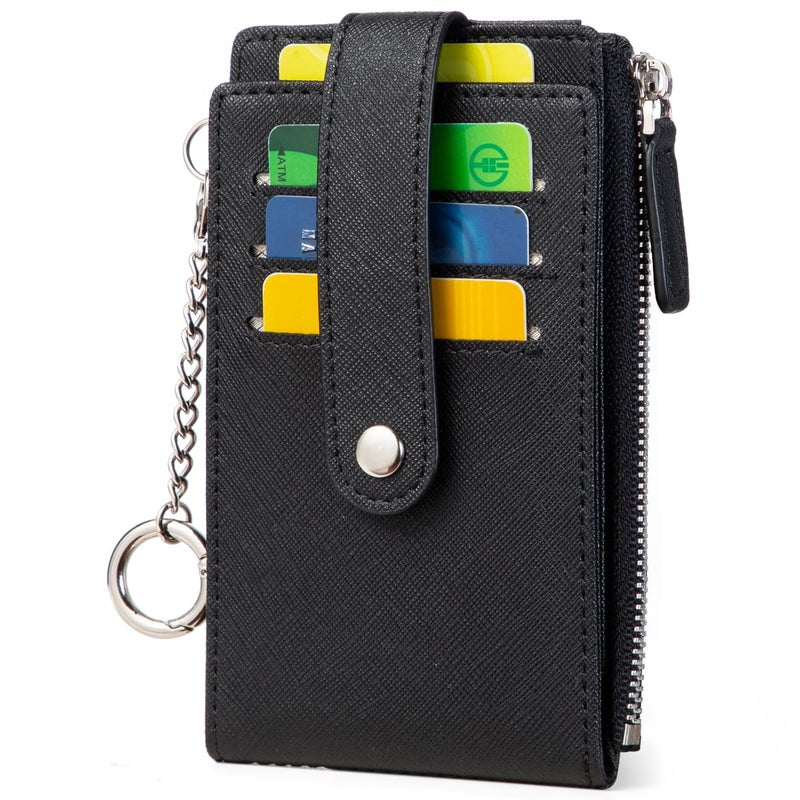 Huztencor Credit Card Holder for Women RFID Small Wallet Women Slim - Multi Zipper Card Case with Keychain Cross Black - Image 1