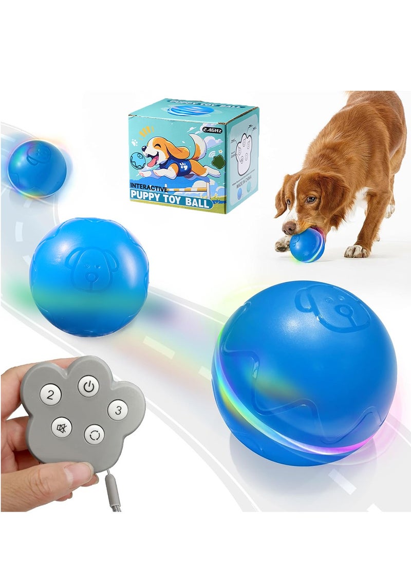 Interactive Dog Ball Toys with Motion Activated, Self Moving Bouncing Puppy Ball with Remote Control, Rechargeable Flashing Dog Toy Automatic Rolling Pet Ball with Adjustable Speeds - Blue