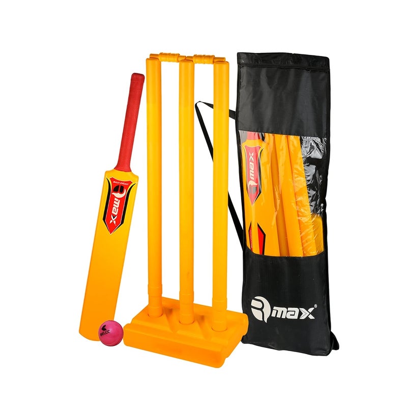 RMAX Plastic Cricket kit for Tennis, Rubber & Wind Ball All Age Groups and Sizes (1 Cricket Bat, 3 Wickets, 1 Base, 2 Bails, 1 Wind Ball, 1 Kit Bag) (Size 3 for Age Group 8-9 Years) - Image 1