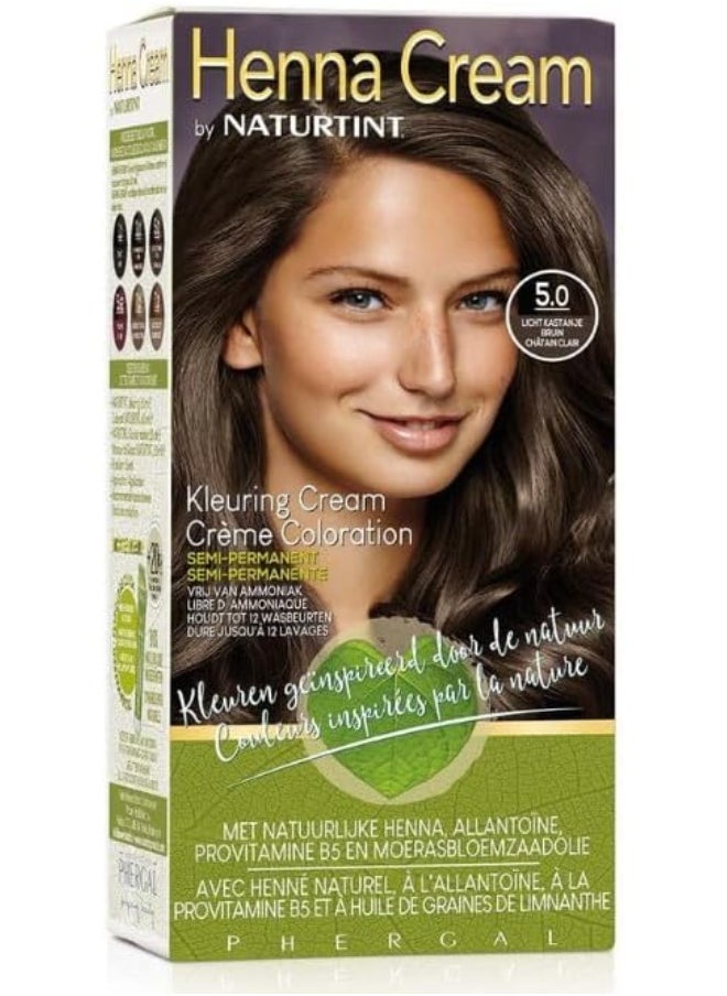 NATURTINT Henna Cream | Semi-Permanent Hair Colour Cream | To Gently Covers & Blends Finer Grey Hairs | Gives Your Hair A Natural Gloss & Shine | 5.0 Light Chestnut Brown 