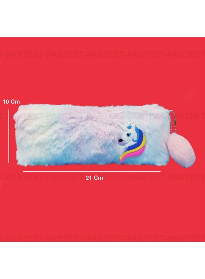 PARTEET Unicorn Soft Fur Pouch Multicolor Unicorn Pencil Case, Pencil Pouch For Girls, Cute Fur Pouch Zipper Closer Storage Bag Travel Pouch, Best Return Gift (Pack Of 1) - Image 2