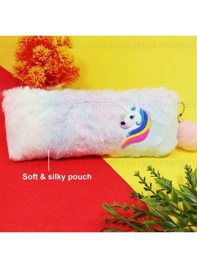 PARTEET Unicorn Soft Fur Pouch Multicolor Unicorn Pencil Case, Pencil Pouch For Girls, Cute Fur Pouch Zipper Closer Storage Bag Travel Pouch, Best Return Gift (Pack Of 1) - Image 3