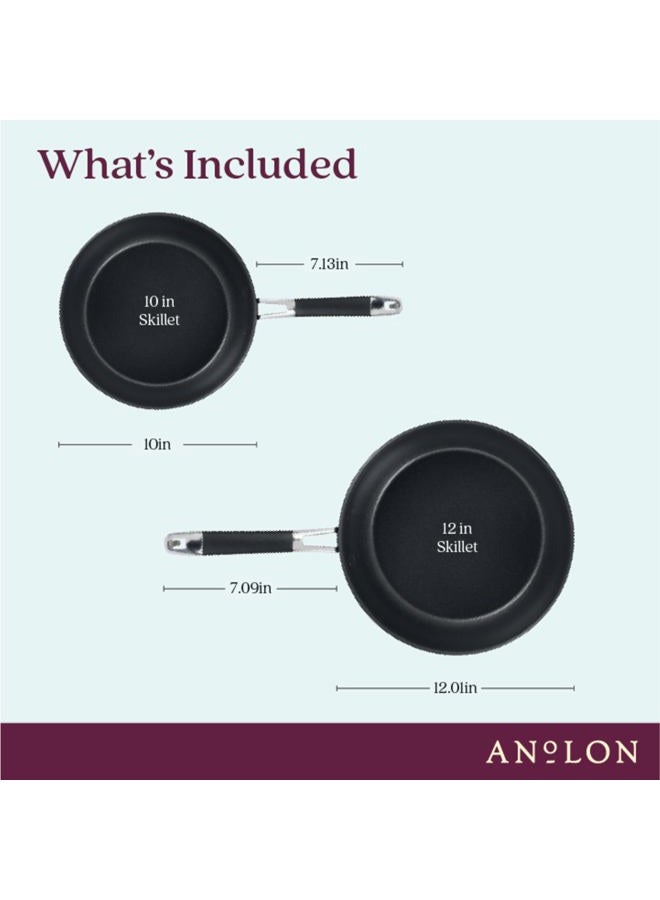 Anolon Smart Stack Hard Anodized Nonstick Frying Pan Set/Fry Pan Set/Hard Anodized Skillet Set - 10 Inch and 12 Inch, Black - Image 2