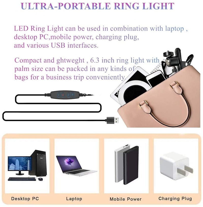 AMBLIC Video Conference 6.2'' LED Ring Light Clip Clamp for Computer, Laptop Video Conference, Online Classes Circle Lights for Video Recording, Zoom Meeting Calls, Live Stream, Makeup - Image 5