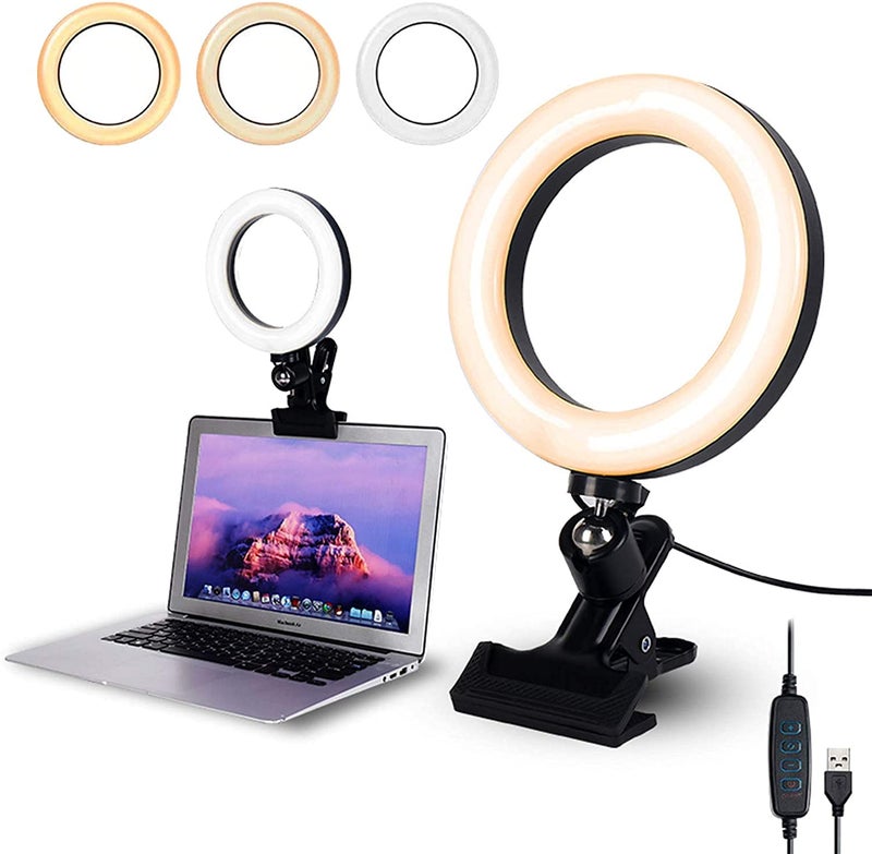 AMBLIC Video Conference 6.2'' LED Ring Light Clip Clamp for Computer, Laptop Video Conference, Online Classes Circle Lights for Video Recording, Zoom Meeting Calls, Live Stream, Makeup - Image 1