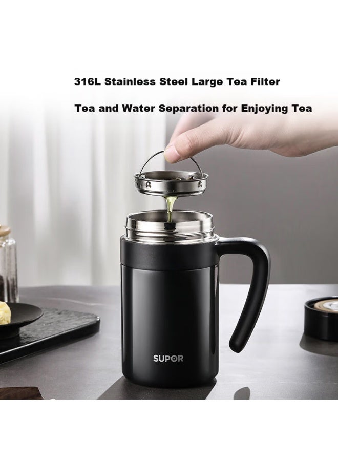 Supor Large Capacity 316l Stainless Steel Insulated Cup With Handle, Men's Office Cup 600ml, Meteorite Grey - Image 2