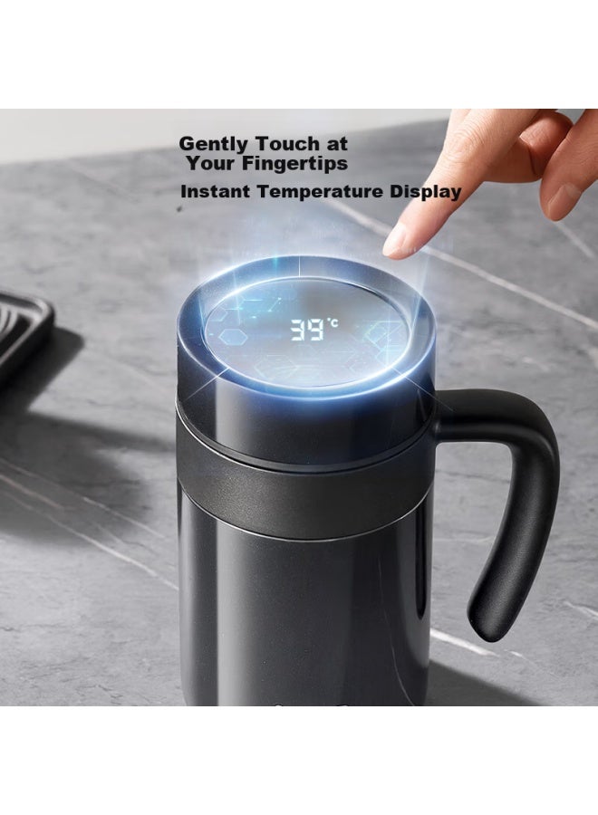 Supor Large Capacity 316l Stainless Steel Insulated Cup With Handle, Men's Office Cup 600ml, Meteorite Grey - Image 1