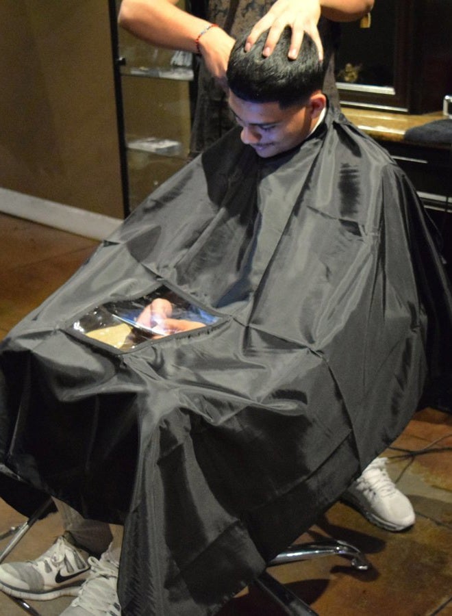 TRADERPLUS Green Love TRADERPLUS Hair Cutting Gown Cape with Viewing Window Hairdresser Barber Stylist Hair Cut 140cm x 120cm - Image 2